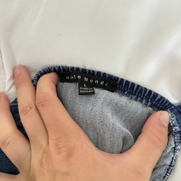 Zipper Jean Blue Mini Dress Juniors Size Large Spaghetti Straps Stretchy Back - Picture 6 of 6